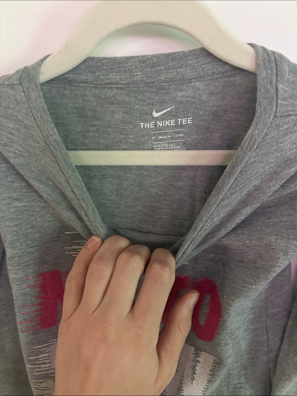 Toddler Girl NIKE 'Say No To Slow' Long Sleeve Shirt - Gray/Pink Sparkles 2T - Picture 3 of 4